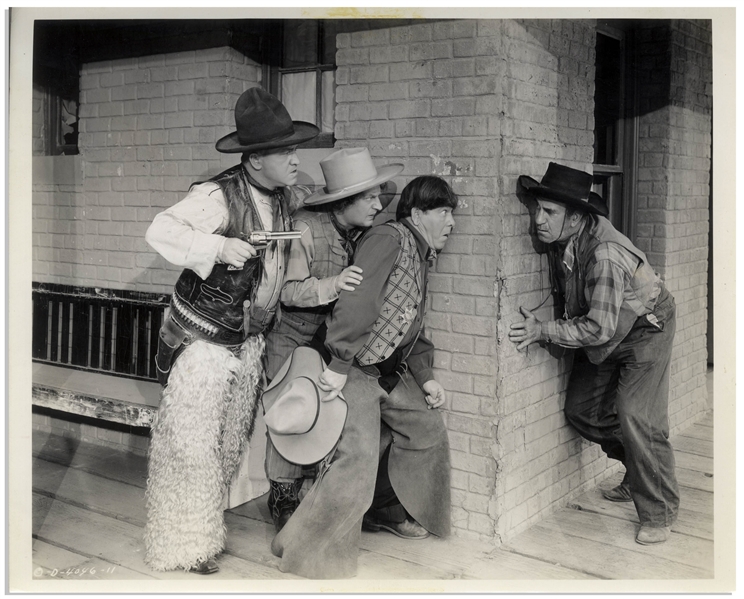 Lot of Five 10 x 8 Glossy Photos From the 1946 Three Stooges Film The Three Troubledoers -- Very Good Condition